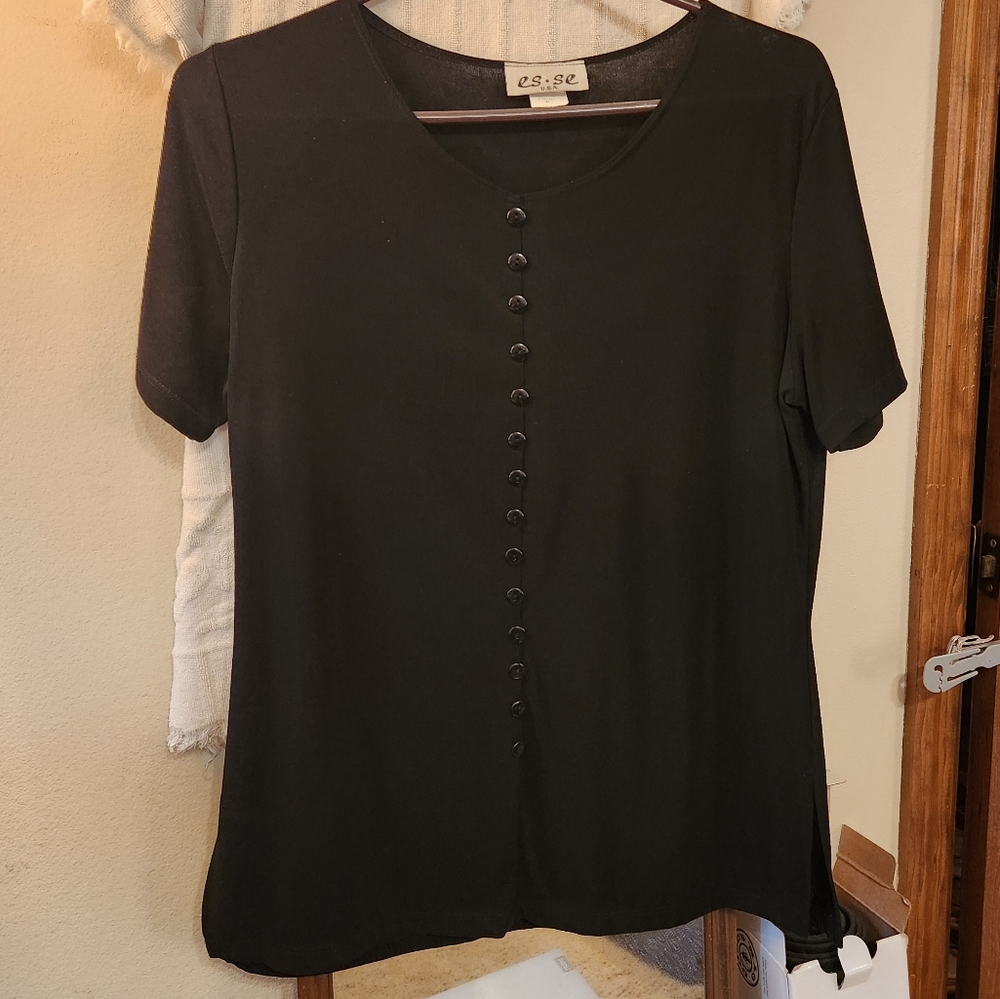 Black Button-down Shirt with Structured Design